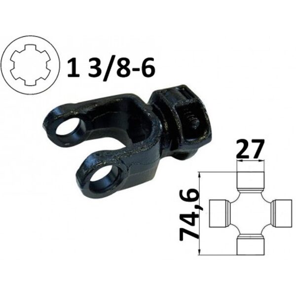 Widłak ciągnikowy 1 3/8-6, na krzyżak 27x74,6mm, 01407