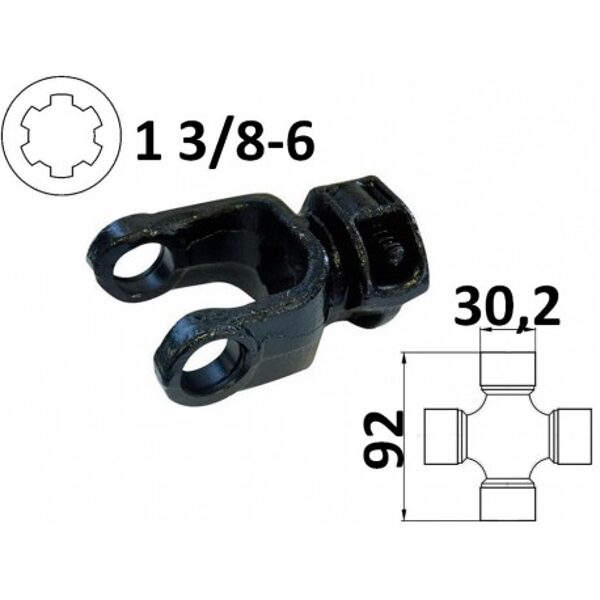 Widłak ciągnikowy 1 3/8-6, na krzyżak 30,2x92mm, 01408