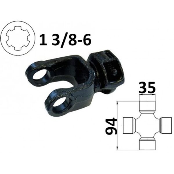 Widłak ciągnikowy 1 3/8-6, na krzyżak 35x94mm, 34461